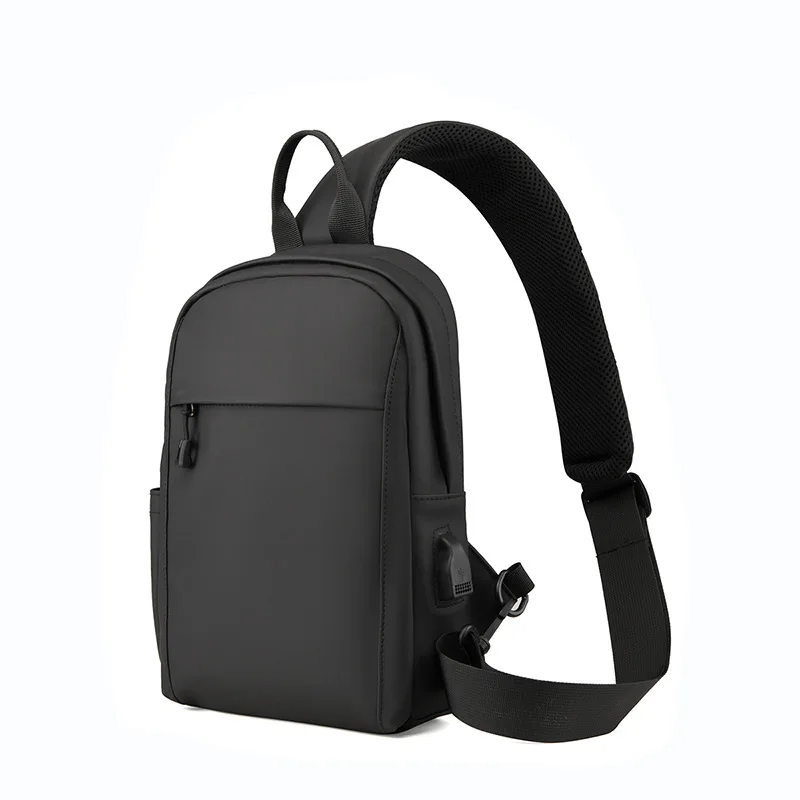 Europe and the United States simple men's leather black chest bag leisure trend slung messenger bag neutral chest bag