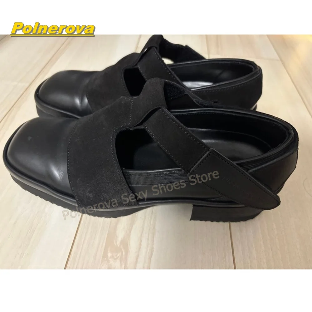 Women Square Toe Fashion Platform Shoes Hook and Loop Chunky Low Heel Patchwork Cut Out Women Daily Wear Street Style 2026 Trend