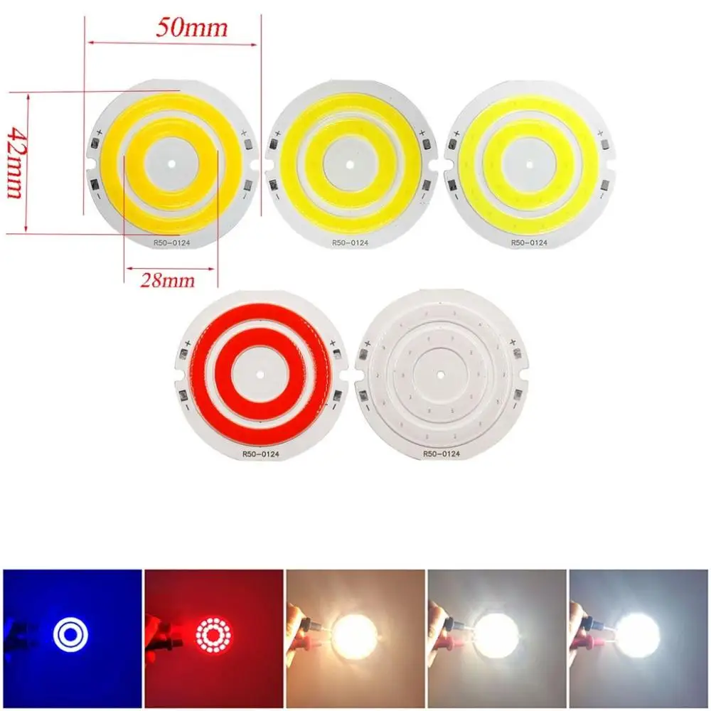 DC 3V 4V 2W DIY Lampa Ciepłe/zimne/czerwone/niebieskie światło Okrągły podwójny pierścień COB Elementy oświetlenia COB Chip Light Plate