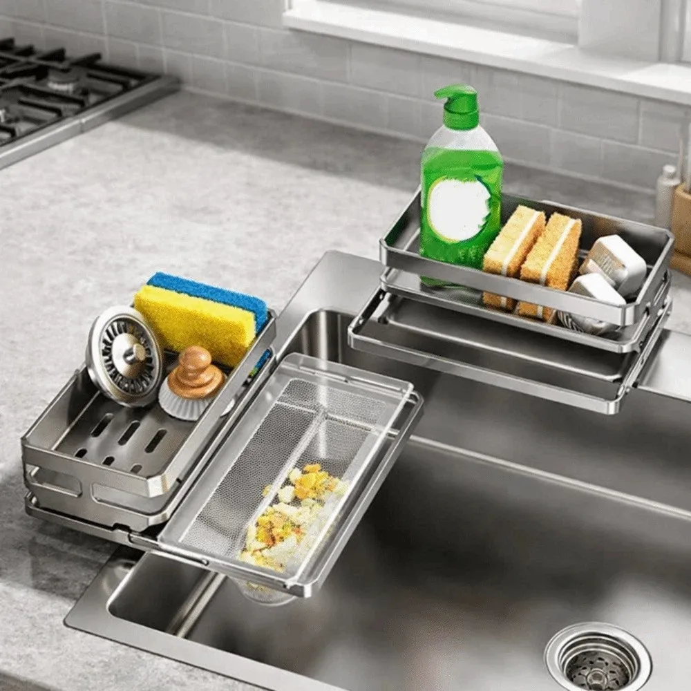 

Large Capacity Kitchen Sink Drain Rack Waterproof Space Saving Self-Draining Sink Shelf with Water Tray Moisture-proof