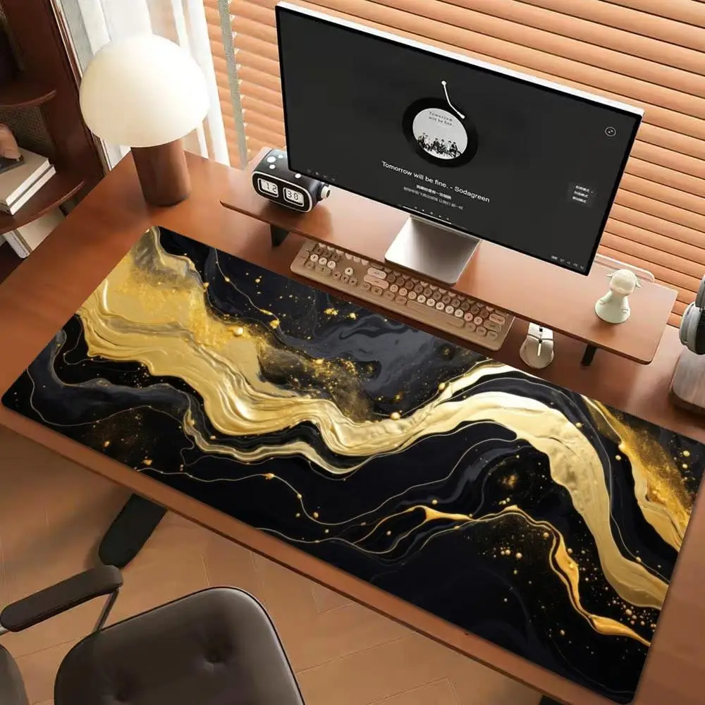 Large Black Gold Foil Marble Mousepad XXL Abstract Liquid Fluid Non‑Slip Rubber Pc Game Overlock Mouse Mats Gaming Accessories
