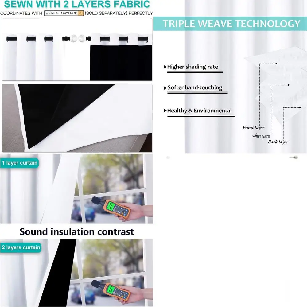 

Thick Blackout Curtains for Bedrooms, Heavy-Duty Lined Privacy, White, 2-Pack, 52x95