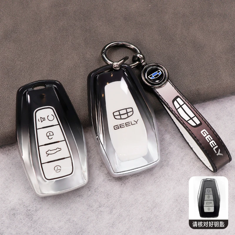 Car Accessories TPU Key Case Cover Holder Chain For Geely Okavango Coolray Atlas Monjaro Tugella Emgrand GT S Proton X50 X70