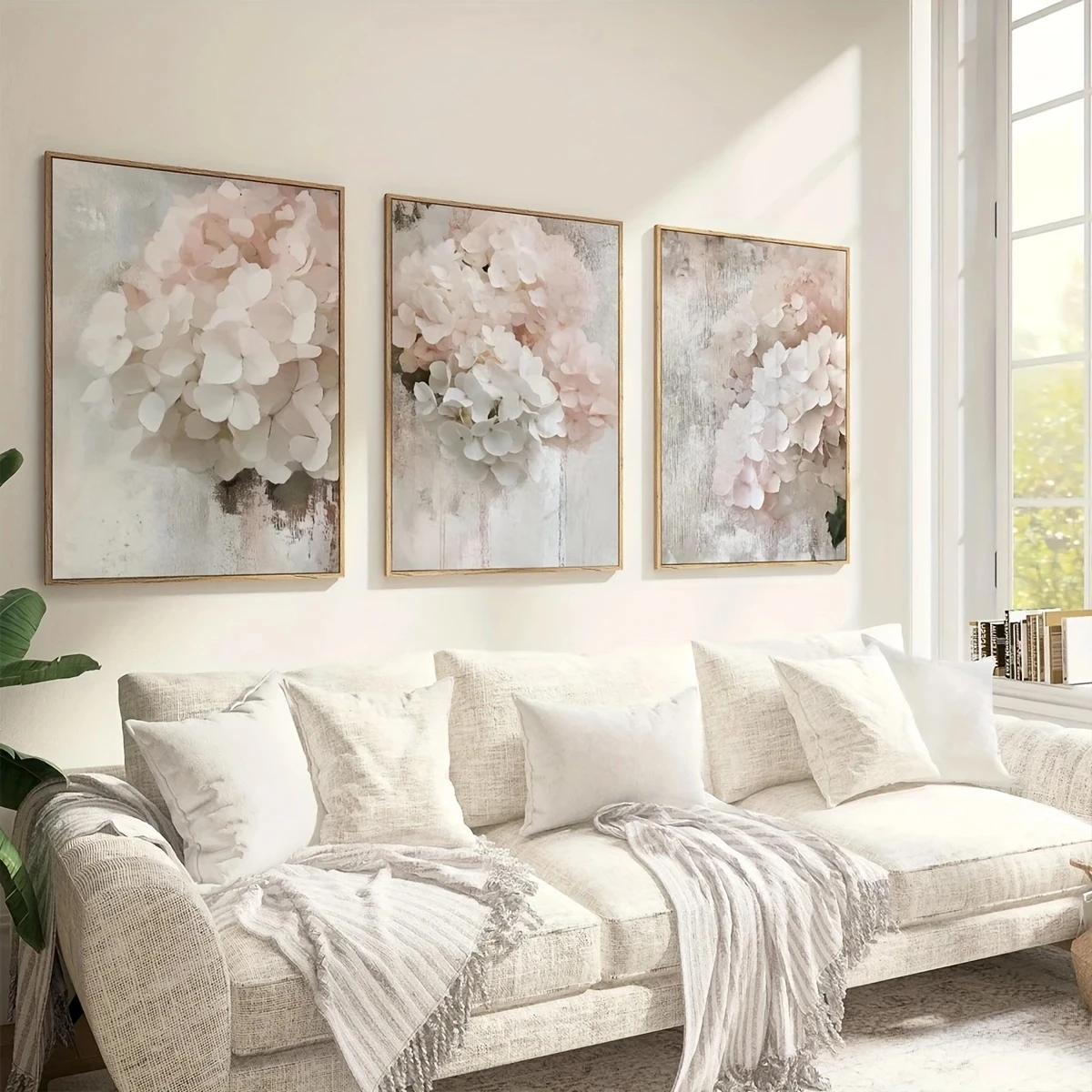 

Canvas Wall Art Set of 3 Retro Floral Abstract Plant Flowers Pink Hydrangea Print Vintage Home Decor Unframed Wall Hanging