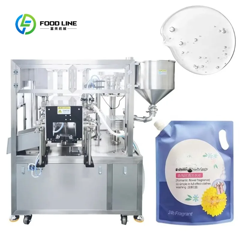 Twin-head Automatic 30-2000ml Spout Pouch Rotary Filling and Capping Machine for Yogurt and Fruit Juice Beverage Detergent
