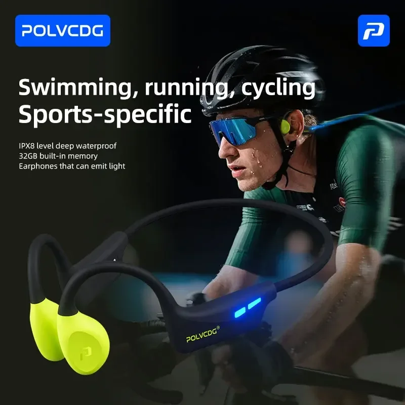 POLVCDG H50 ليلة ضوء سماعات العظام التوصيل سماعات IPX8 سماعات مقاومة للماء 32 جيجابايت الذاكرة سماعات بلوتوث السباحة