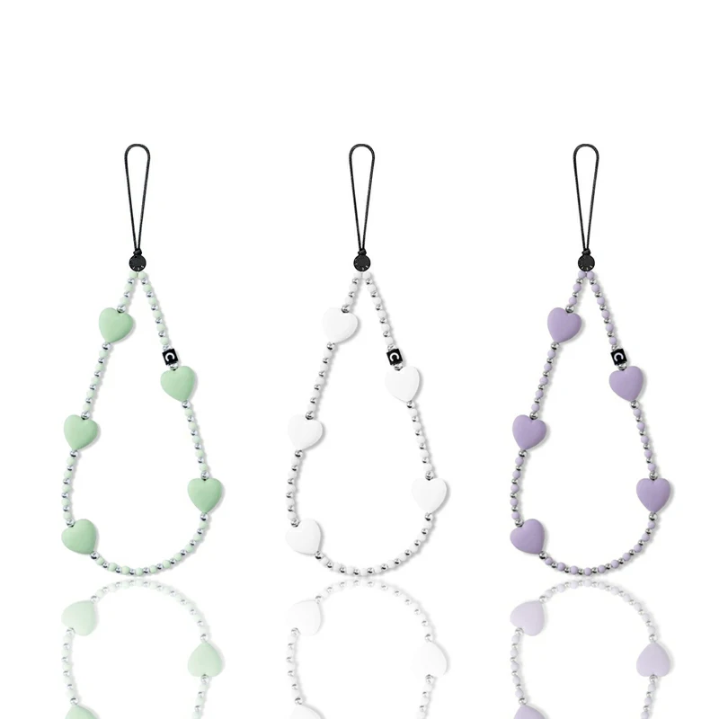 

Cute Silicone Love Heart White Purple Green Phone Charm Chain Chain For Bag Accessory Women For iphone Samsung Phone Case