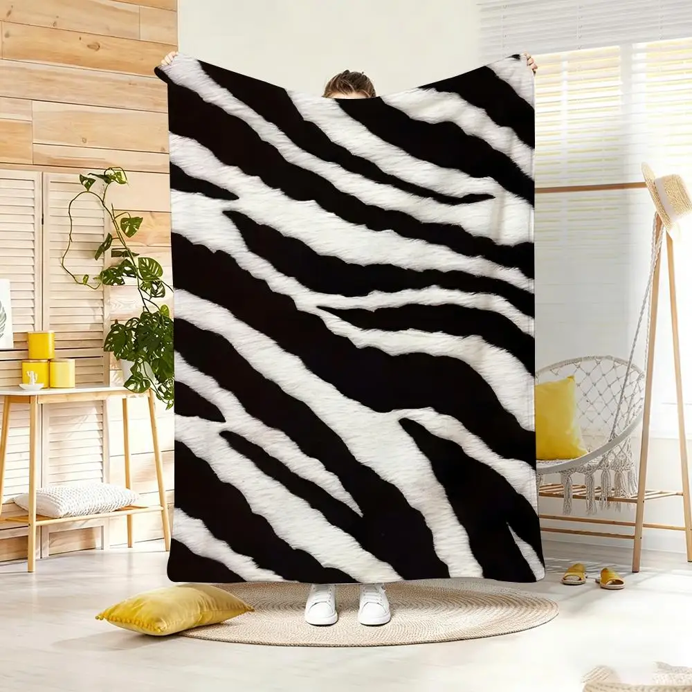 Luxury Zebra Stripe Throw Blanket Wild Animal Texture Print Couch Sofa Soft Bedding Quilt Modern Bedroom Living Room Decor