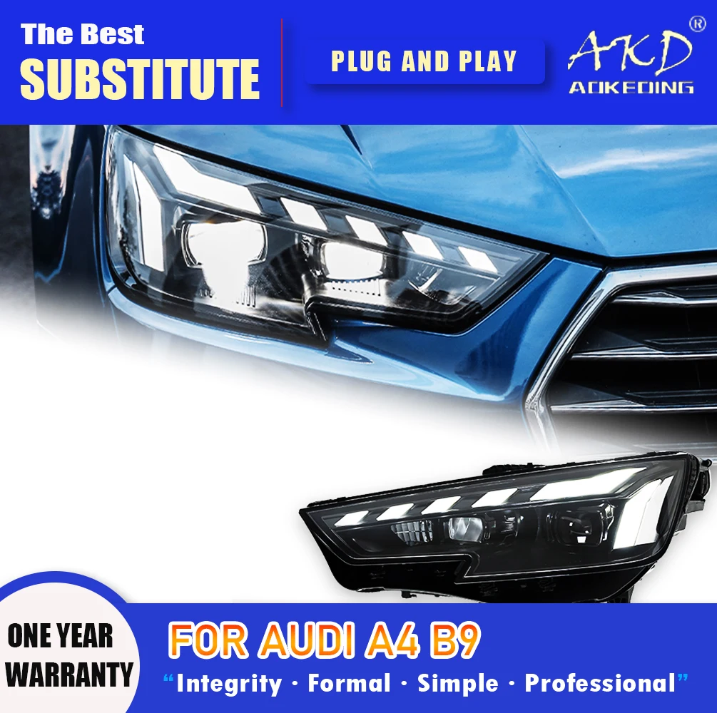 

Фара AKD для Audi A4 B9 Светодиодная фара 2017-2021 Фары A4L RS4 S4 DRL Поворотник дальнего света Объектив проектора Angel Eye