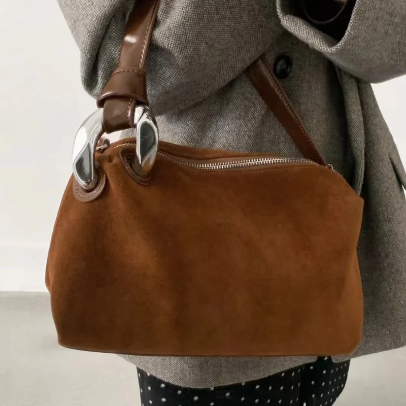 

Новая модная коричневая замшевая сумка из натуральной кожи 2026 года, женская ретро-сумка-тоут, повседневная сумка через плечо для ношения на каждый день