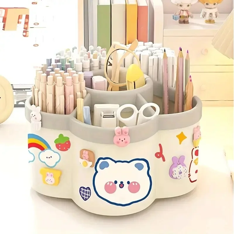360° Rotating Large‑Capacity Pen Holder Multifunctional Desktop Stationery Organizer Storage Box for Office Supplies