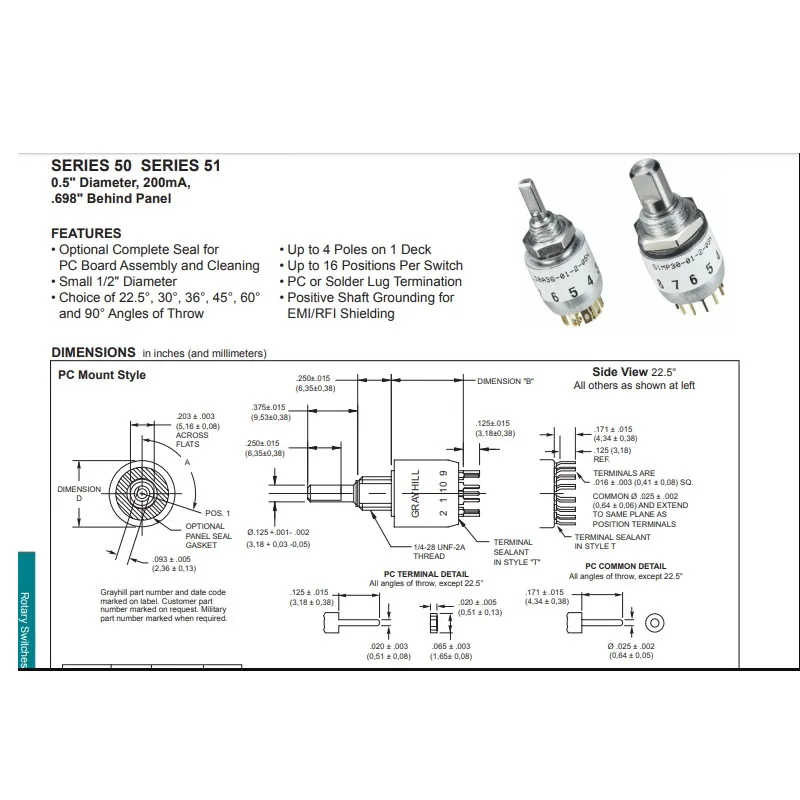 1PCS Original American GRAYHILL 50YY50589 rotary coding band switch 1 knife 10 feet 5 files