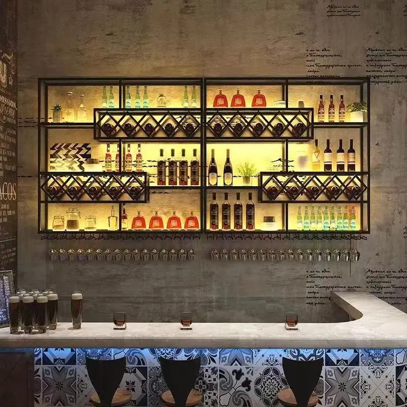Bar wine cabinet, wall-mounted wine rack, restaurant storage rack, red wine rack, wall-hung iron creative hanging cup holder