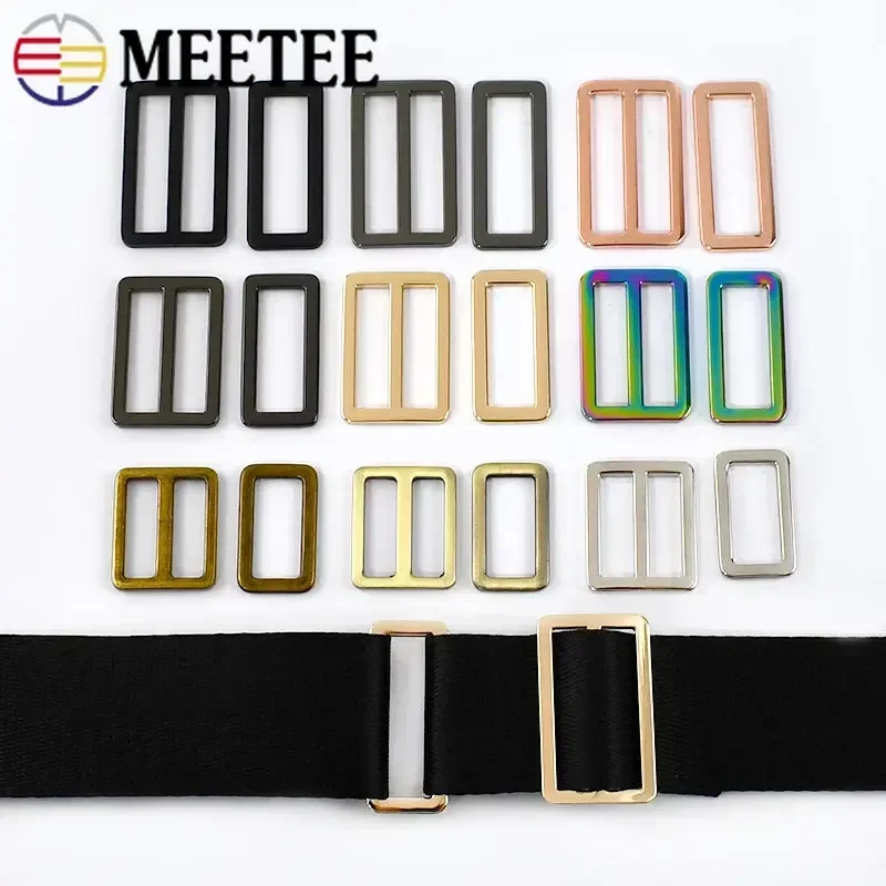 Meetee 30Pcs 20-50mm Metal Adjuster Buckles Bags Strap Webbing Ring Clasp Tape Connector Square Hook DIY Hardware Accessories