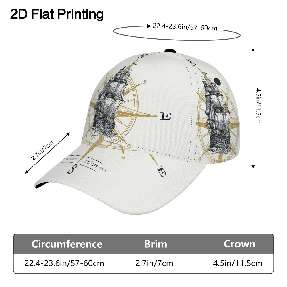 2D Flat Nautical Ship Compass Design Print Classic Baseball Cap Adjustable Duckbill Hat Lightweight and Comfortable