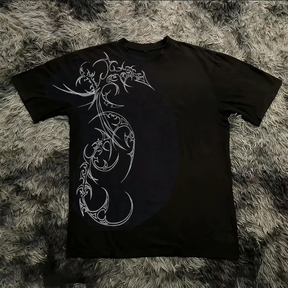Image of Sommer Klassisches Y2K Gothic-Style T-Shirt mit Aufdruck Übergroßes T-Shirt High-Street-Shirts Rundhals Baumwoll-Tops Herren Damen T-Shirt Tee