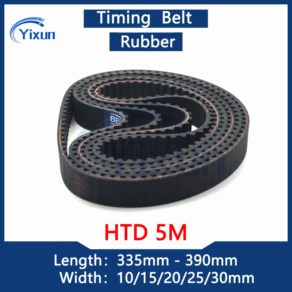 

HTD 5M Rubbe Timing Belt Length 335 340 345 350 355 360 365 370 375 380 385 390mm Width 10/15/20/25/30mm Synchronous Belt 385-5M