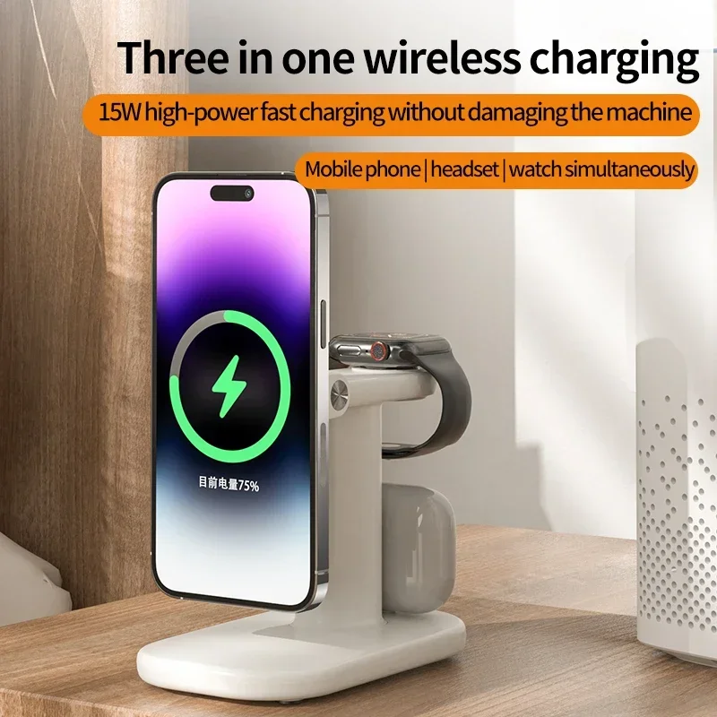 Nuova stazione di ricarica wireless magnetica veloce Supporto per caricabatterie Mag-Safe 3 in 1 per iPhone 16/15/14/13/12 Pro Max Watch Airpods Pro
