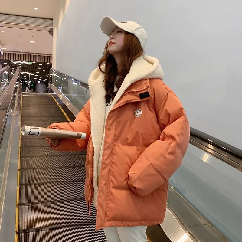 

2023 New Women Down Cotton Coat Winter Autumn Bread Jacket Female Short Parkas Loose Thick Outwear Solid Color Hooded Overcoat