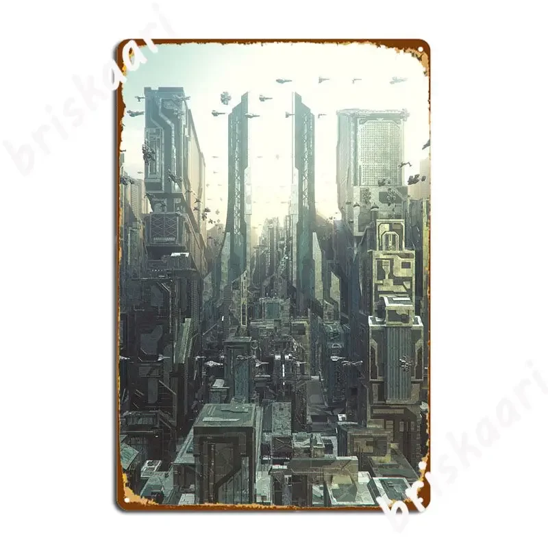 Dystopian City Metal Sign Personalized Garage Club Wall Cave Wall Plaque Tin Sign Poster