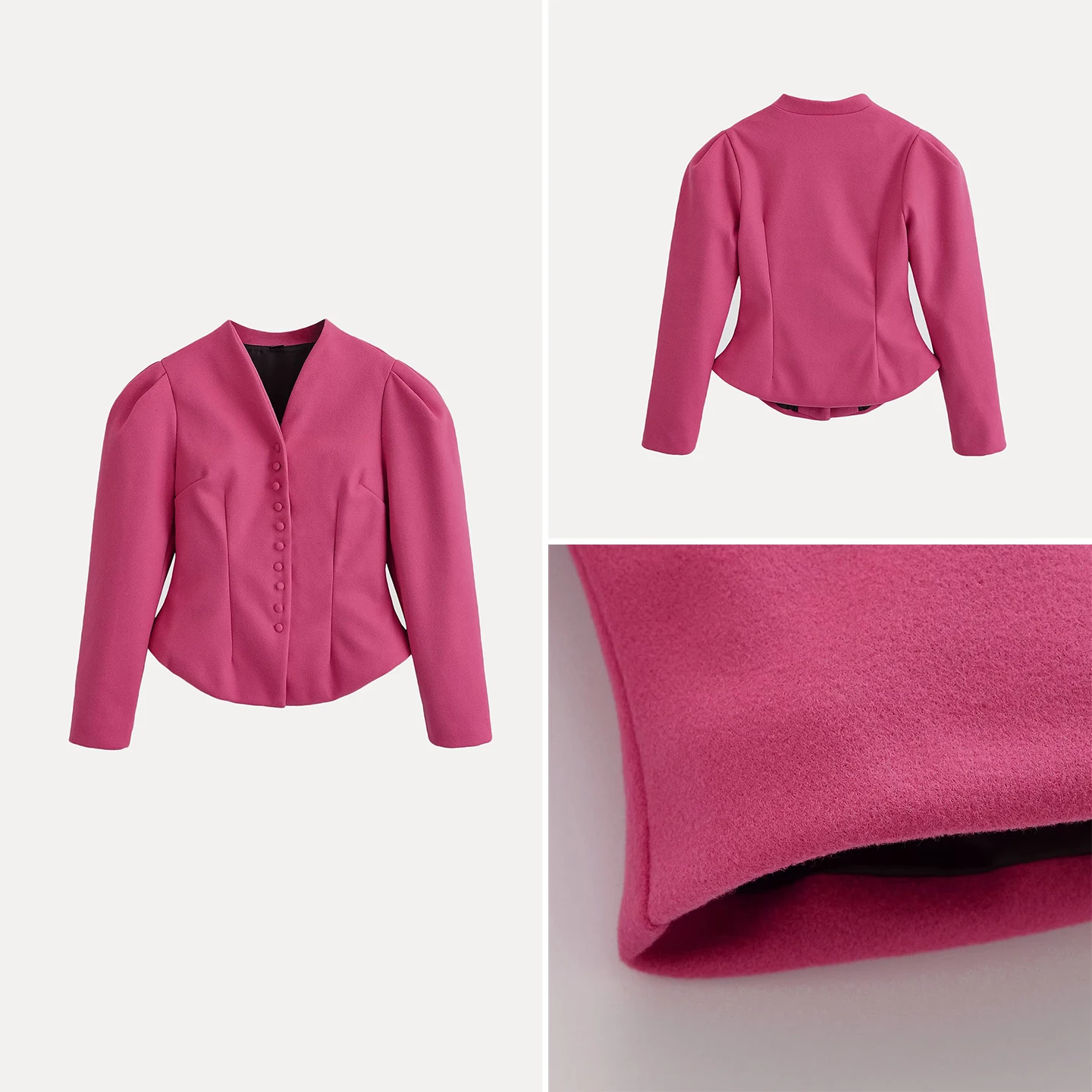 Women's Long Sleeve V-Neck Bubble Sleeve Coat Casual Loose Fit Autumn Fashion Design Button up Top Casual Style ZADATA