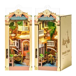 Robotime Romantic Venice Book Nook Kits with LED Lights DIY Miniature House Kit 3D Wooden Puzzle Decoration Gifts for Adults