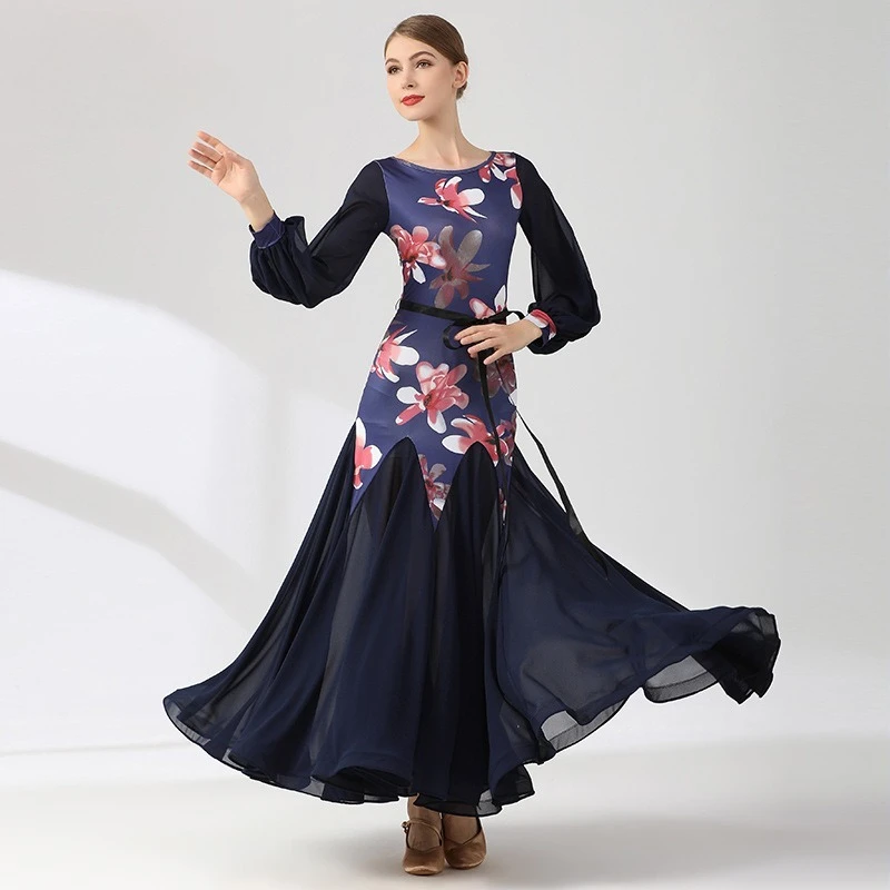 Customized Modern Dance Dress S9077 Latin Ballom National Standard Dance Dress Lantern Sleeve Tango Skirt Clothing