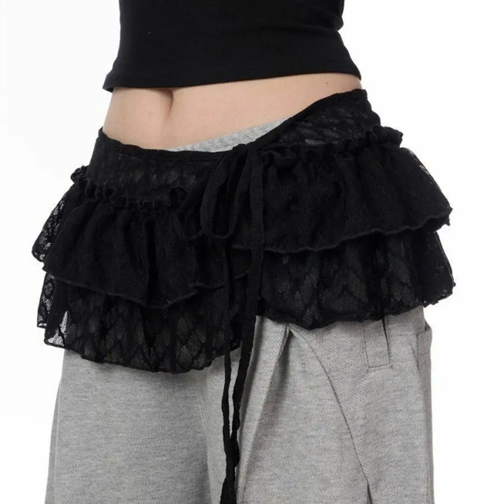 Sweet Balletcore Lace Mini Skirts Y2k Short Ruffle Skirts High Waist Flower Butt Curtain Women