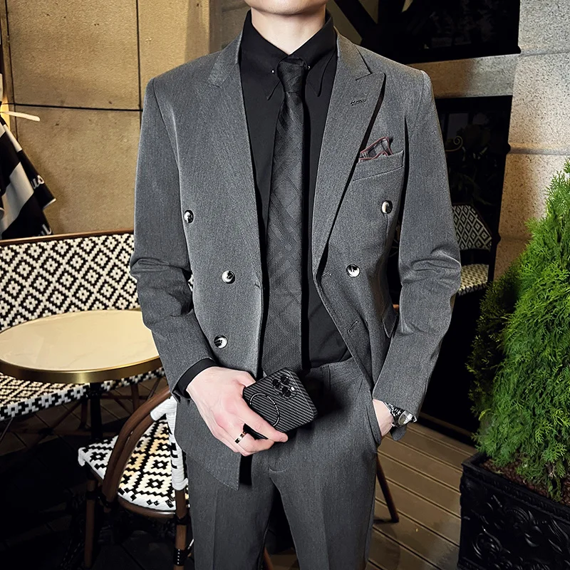 

Fine four seasons (suit + trousers) men's high-end British Korean version of Slim solid colour casual business suit two-piece