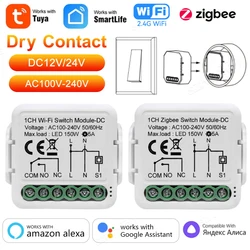 ZigBee-Módulo de interruptor inteligente con WiFi para el hogar, interruptor de relé de DC12/24V, funciona con Alexa y Google Alice, Tuya, ZigBee