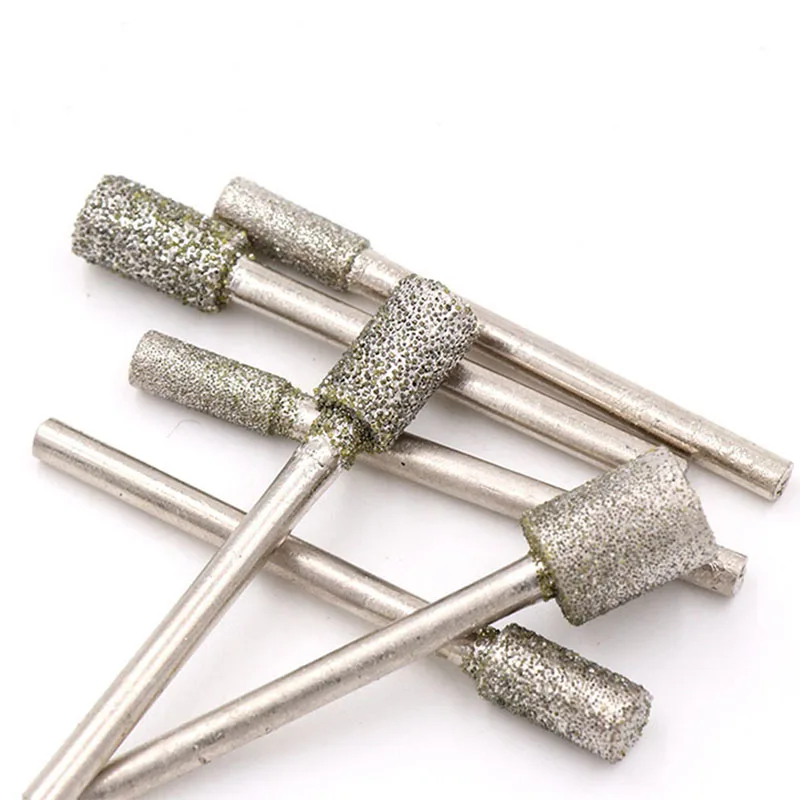 5Pcs 3/4/5/6/8mm Cylinder Diamond Grinding Burrs Drill Engraving Bit for Dremel 60 Grit Coarse