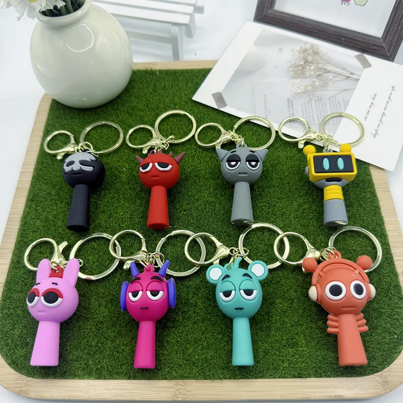 LLavero de dibujos animados Sprunki, figura de Sprunki Oren Raddy, llavero gris para niña y niño, llavero colgante, joyería, regalos para seguidores