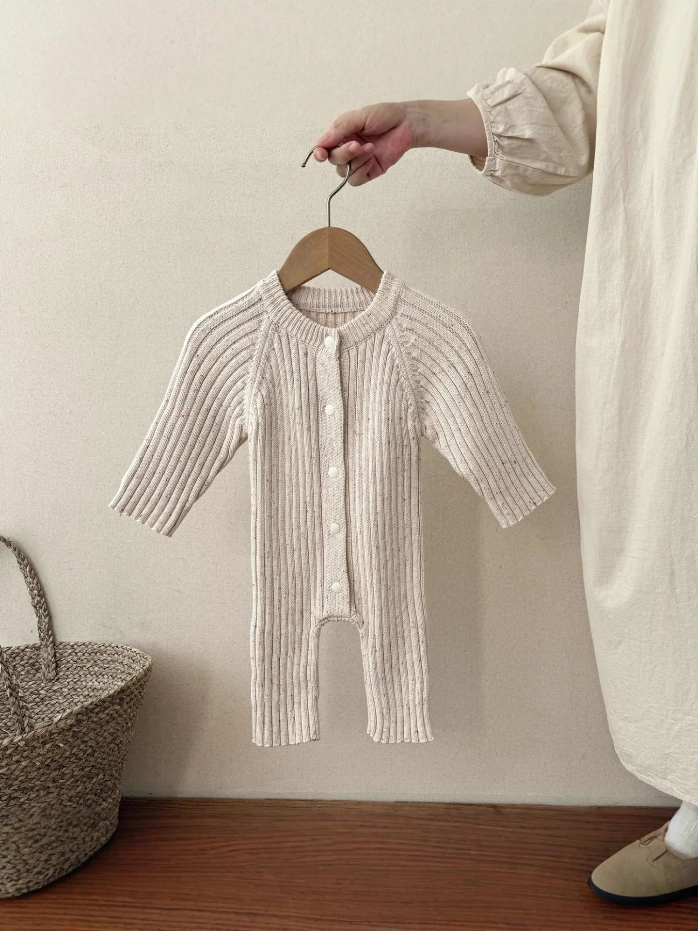 

Детский комбинезон унисекс, весенне-осенний хлопковый вязаный комбинезон с длинными рукавами, однорядная цельная детская одежда на пуговицах для повседневной носки от 0 до 2 лет