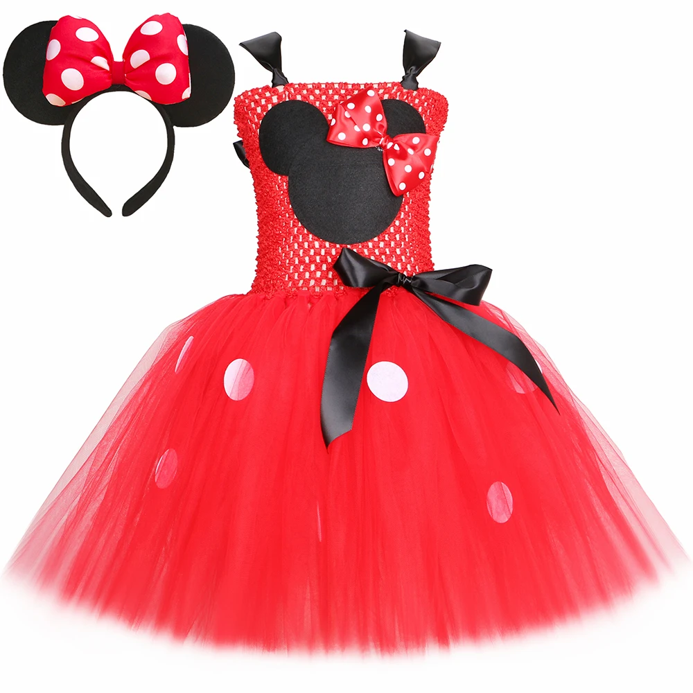 

Girls Pink Red Minnie Tutu Dress Costume Polka Dot Toddler Girls Fancy Princess Dress Up Clothes Birthday Party Tulle Dress