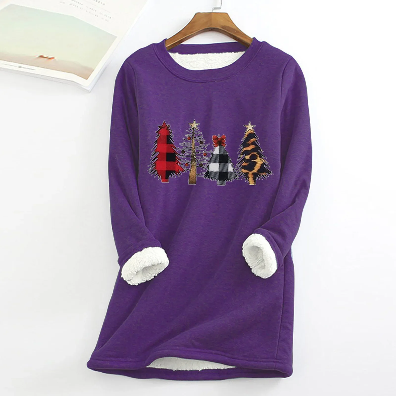 Women Fleece Sweatshirt Christmas Print Gray Autumn and Winter Velvet Warm O-neck Top Female Casual Warm Womens Winter Sweaters