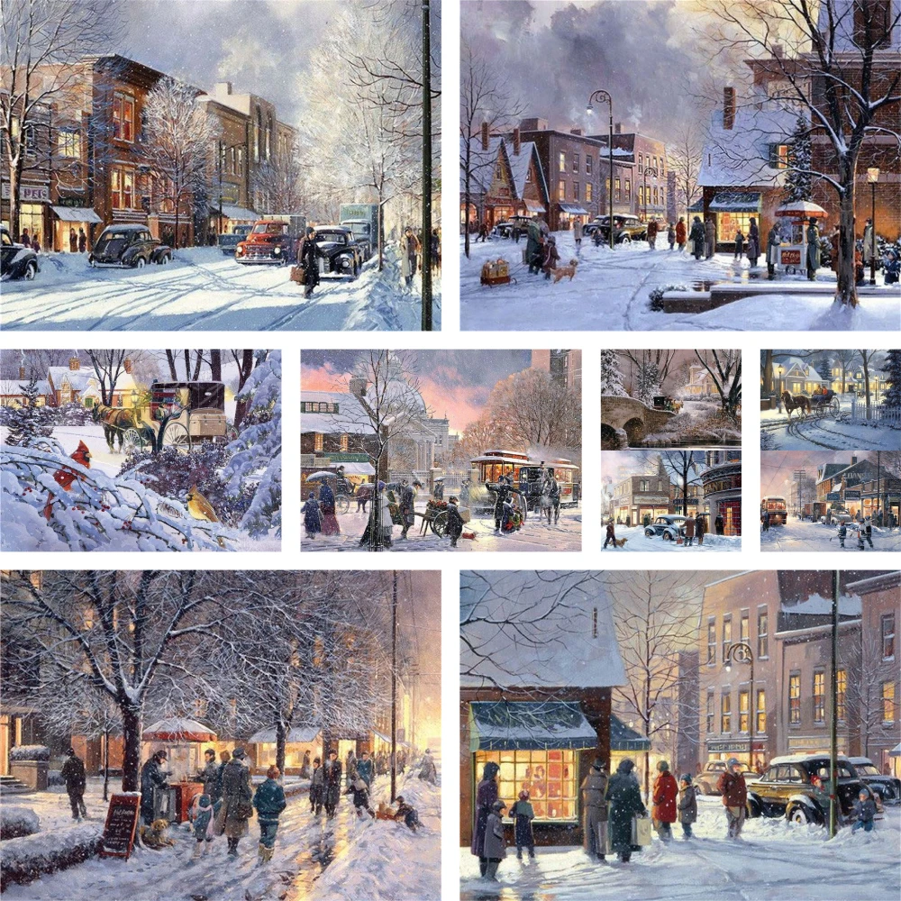 Landscape Winter Printed Canvas 11CT Cross-Stitch DIY Embroidery Set DMC Threads Hobby Painting Craft Sewing Mulina Gift Floss