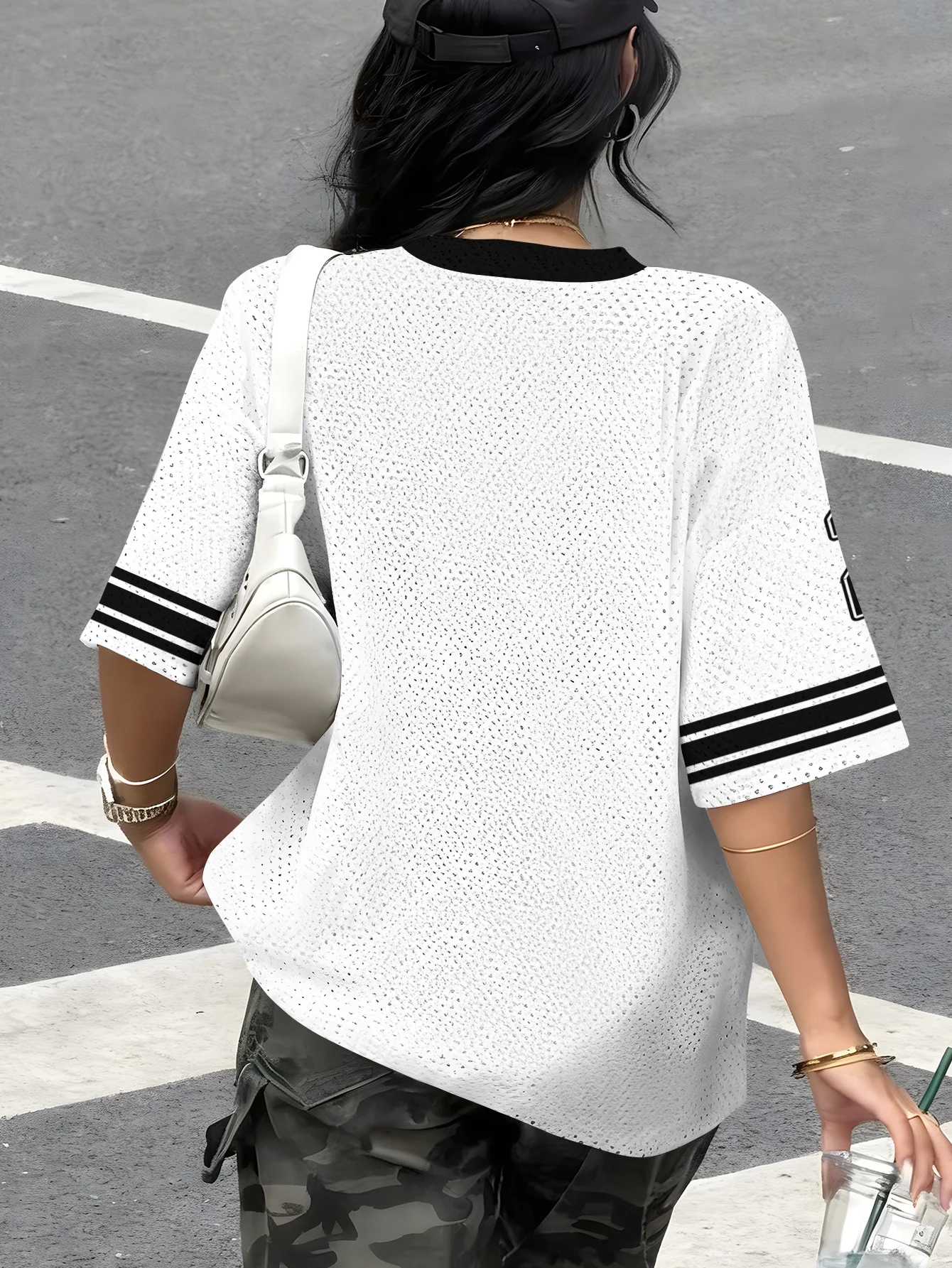 2026 Summer New Retro Enjoy Freedom No.21 Print T-Shirt For Women V-Neck Short Sleeve Sports Football Jersey Y2K Oversized Tops