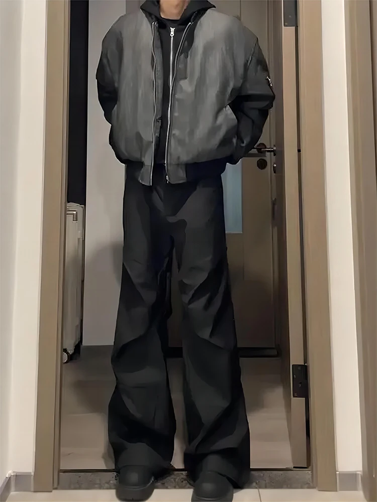 

American Sle ort Cotton Jaet Men's Winter Windproof Leather Coat Baseball Cap Lined Thiened Outerwear Trendy Brand