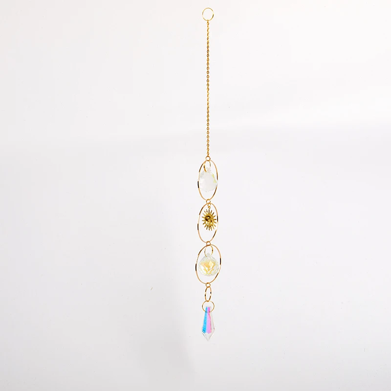 Crystal Pendant Geometric Sun Suncatcher Gold Plated Hanging Drop for Garden Window Wedding Curtain Decor