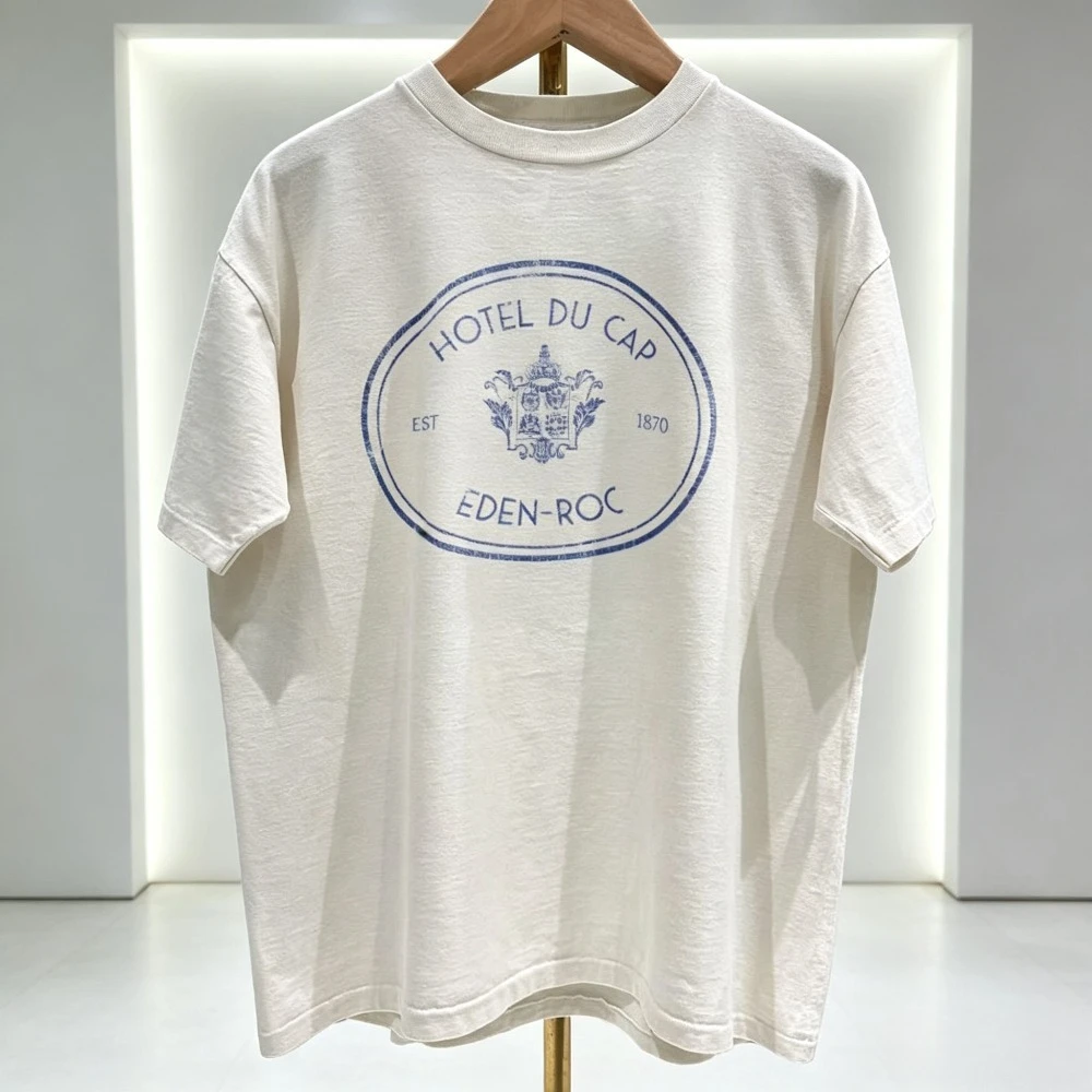 Vintage Oval Stamp Badge Print Men T‑Shirt Retro Washed Texture Casual Daily Short Sleeve Tee