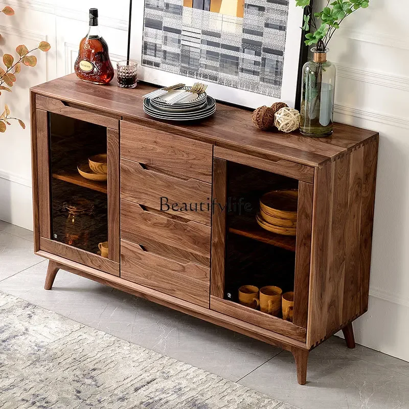 

LD6North America Black Walnut Wood Sideboard Cabinet Nordic and Japanese Style Solid Wood Locker Cherrywood