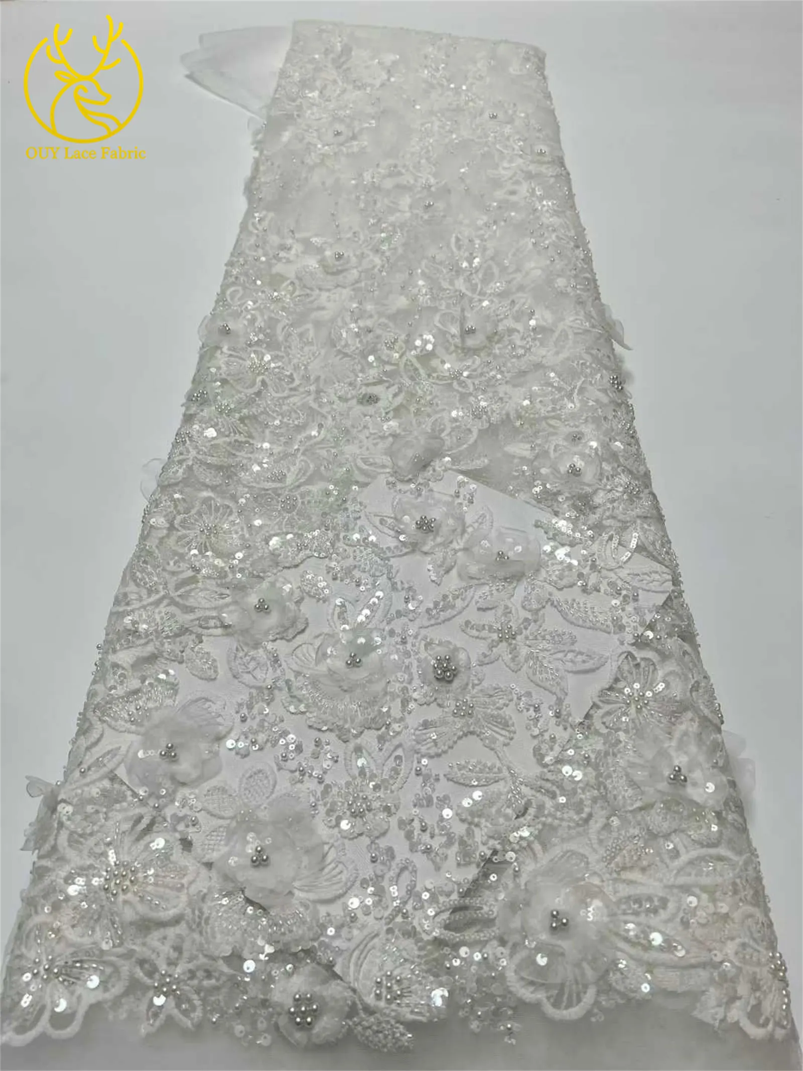 Luxuriöser afrikanischer Spitzenstoff mit Pailletten und Perlen, 2026, Premium-Qualität, grüner französisch-nigerischer bestickter Spitzenstoff, Partykleid, 5 Yards – Detail 14