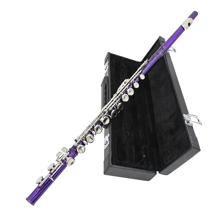 16 Holes Closed Hole C Key Purple Cupronickel Flute Offset G Woodwind Instrument With Leather Carry Case For Student Practice