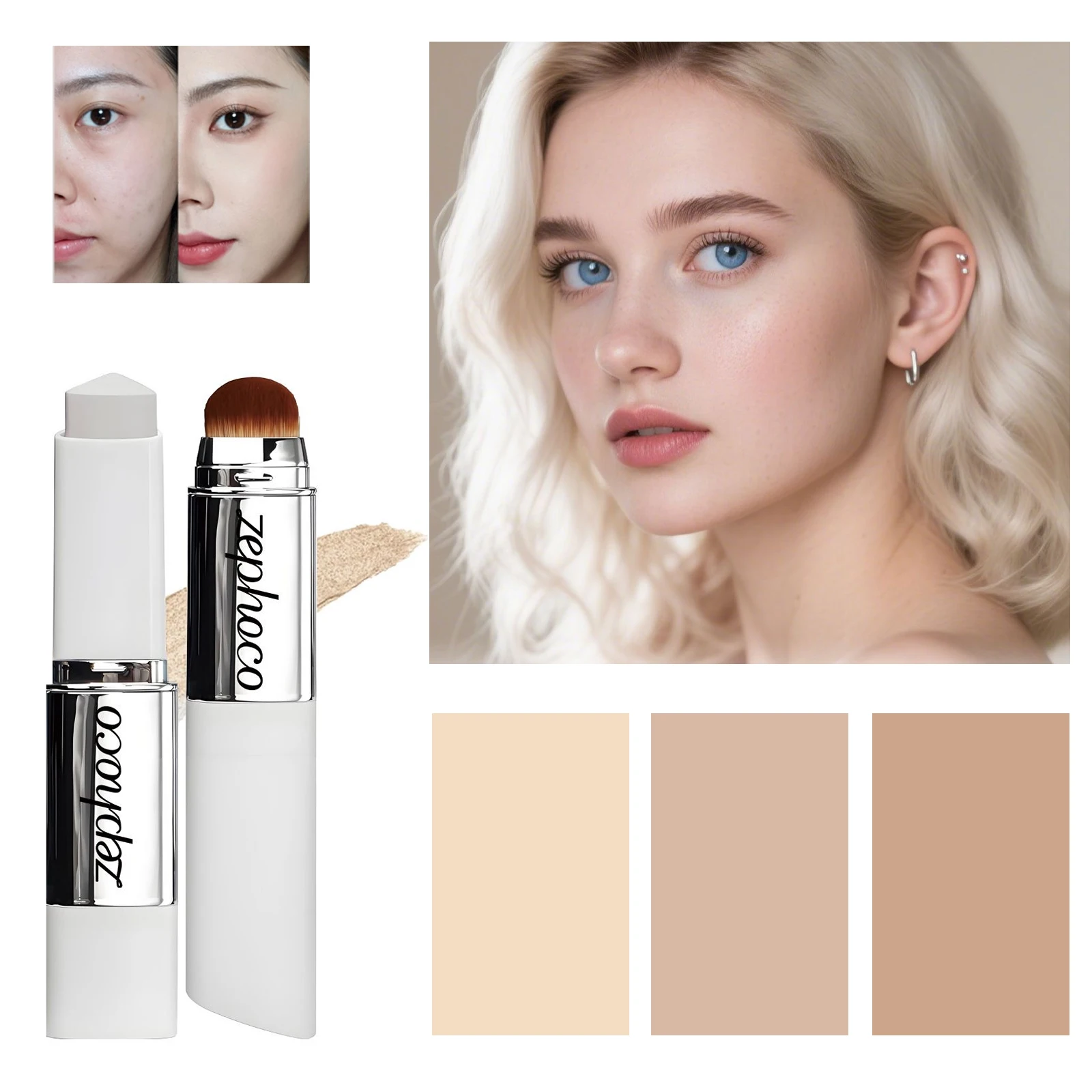 

2-in-1 Color-Changing Foundation Stick Liquid Lightweight Moisturizing Foundation Color Changing for All Skin Types