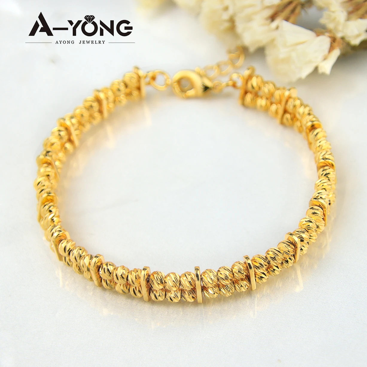 Multi Layer Gold Color Beads Bracelets 21k Gold Plated Arab Islamic Elegant Bangles Dubai Women Luxury Wedding Party Jewelry