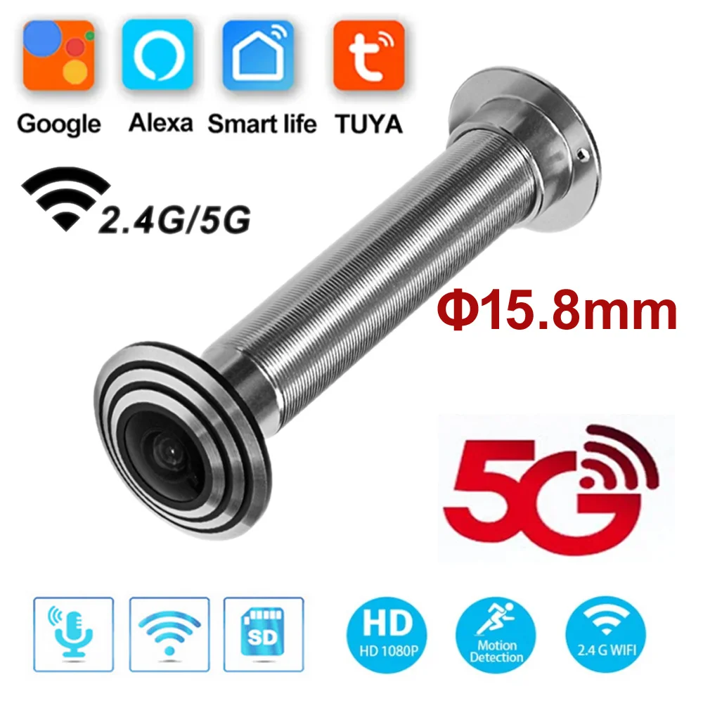 Kamera drzwiowa Eye Wifi 16MM Średnica Tuya Smart Mini Peephole Security Hole Door Cat Eye 1.66mm Szerokokątny 5G 2.4G P2P ONVIF RTSP