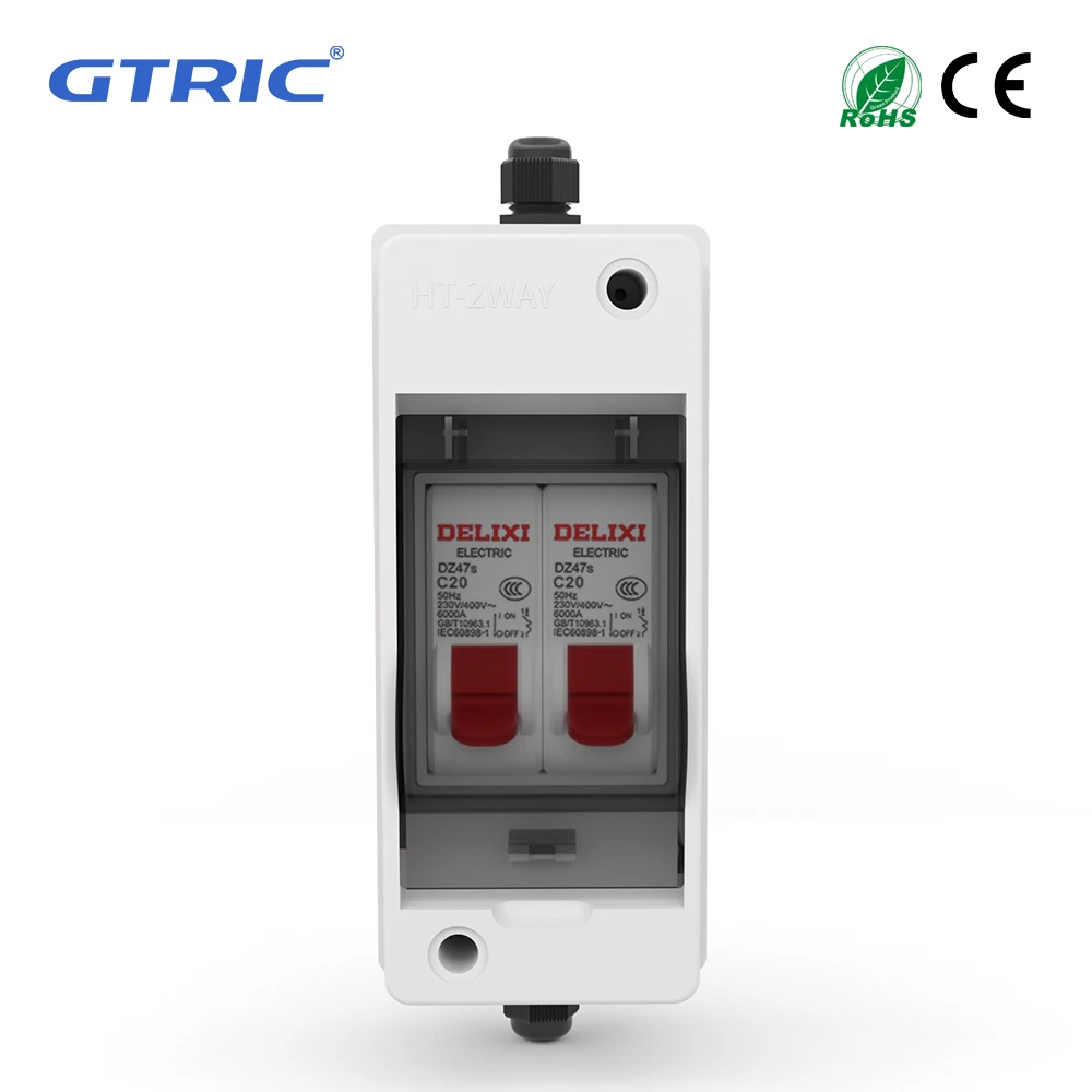 

GTRIC HT Outdoor IP65 Waterproof Electrical Distribution Box 230V 1P AC MCB DZ47s 6-63A PC Plastic Junction Wire Box