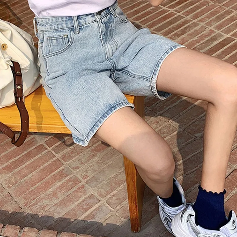 Summer Women Korean Style Baggy High Waist Short Jeans Casual Y2k 2000s Denim Pants Lady Blue Vintage Slacks Wide Leg Shorts