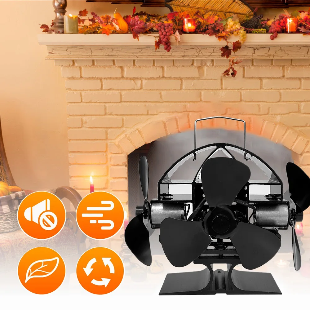 6 Blades Stove Fan Heat Powered Fireplace Fan Log Wood Burner Aluminum Alloy Eco-Fan Quiet Home Warm Efficient Heat Distribution