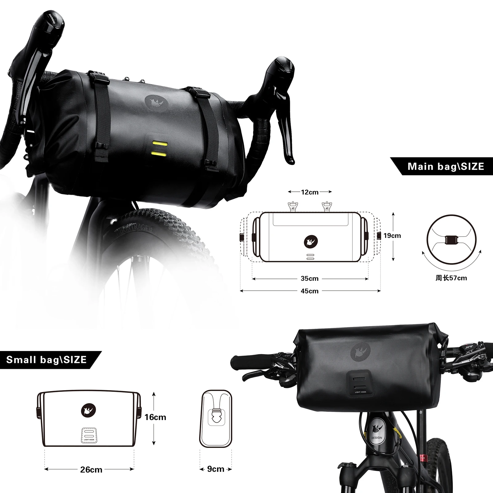 Rhinowalk Bicycle Handlebar Bag 4L/8L/12L Waterproof Front Tube Bag Big Capacity Cycling Commuting Storage Pack Shoulder Bag